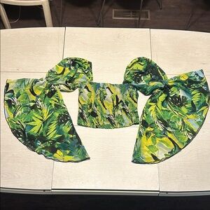 Live 4 Truth Green and Yellow Leaf Print Bell Sleeve Crop Top